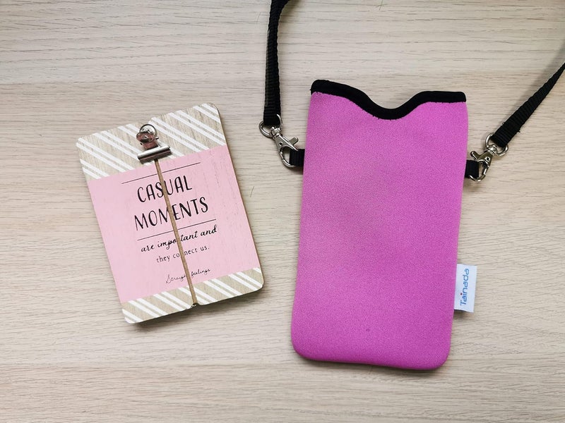 Tainada Men Women Neoprene Phone Sleeve Pouch Case Bag with Crossbody Strap/Neck Lanyard for iPhone 17/16/15/14 Pro Max, Air,16/15/14 Plus, Samsung S25, S24, A 56, A55, Google Pixel 10, 9a (Pink) - Image 3